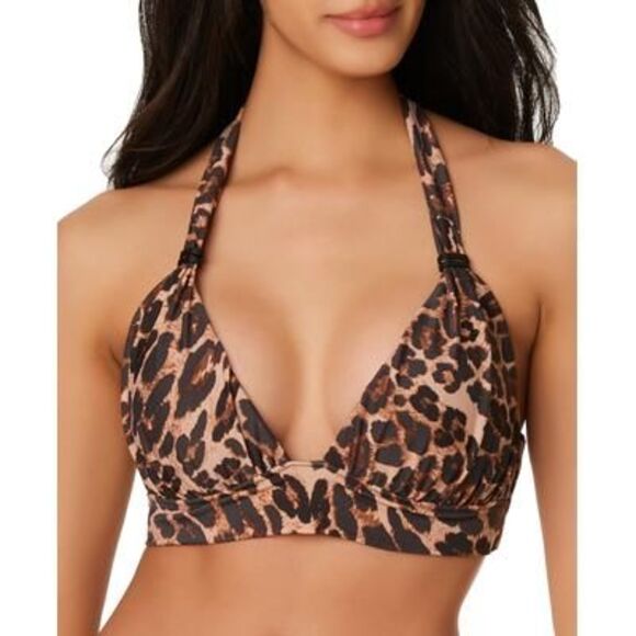 Bar III Beach Cheetah Banded Halter Bikini Top In Natural - S - Picture 1 of 1